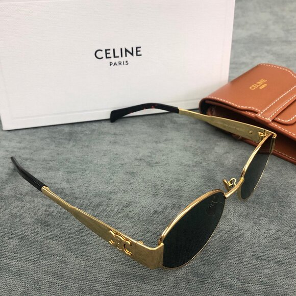 Celine Triomphe Gold Metal Oval Sunglasses - Picture 3 of 6